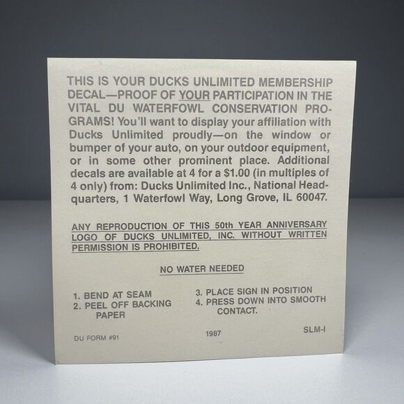 Ducks Unlimited 50th 1937-1987 Wetlands Conservation 4" Decal Sticker - Picture 2 of 3